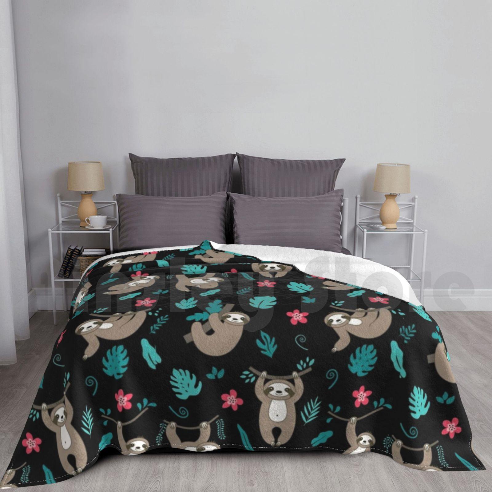 Cute Sloth Pattern Blanket For Sofa Bed Travel Sloth Baby Sloth Animal My Spirit Animal Relaxing Sloth Lazy Size: 75*100cm, Weight: 230 GSM