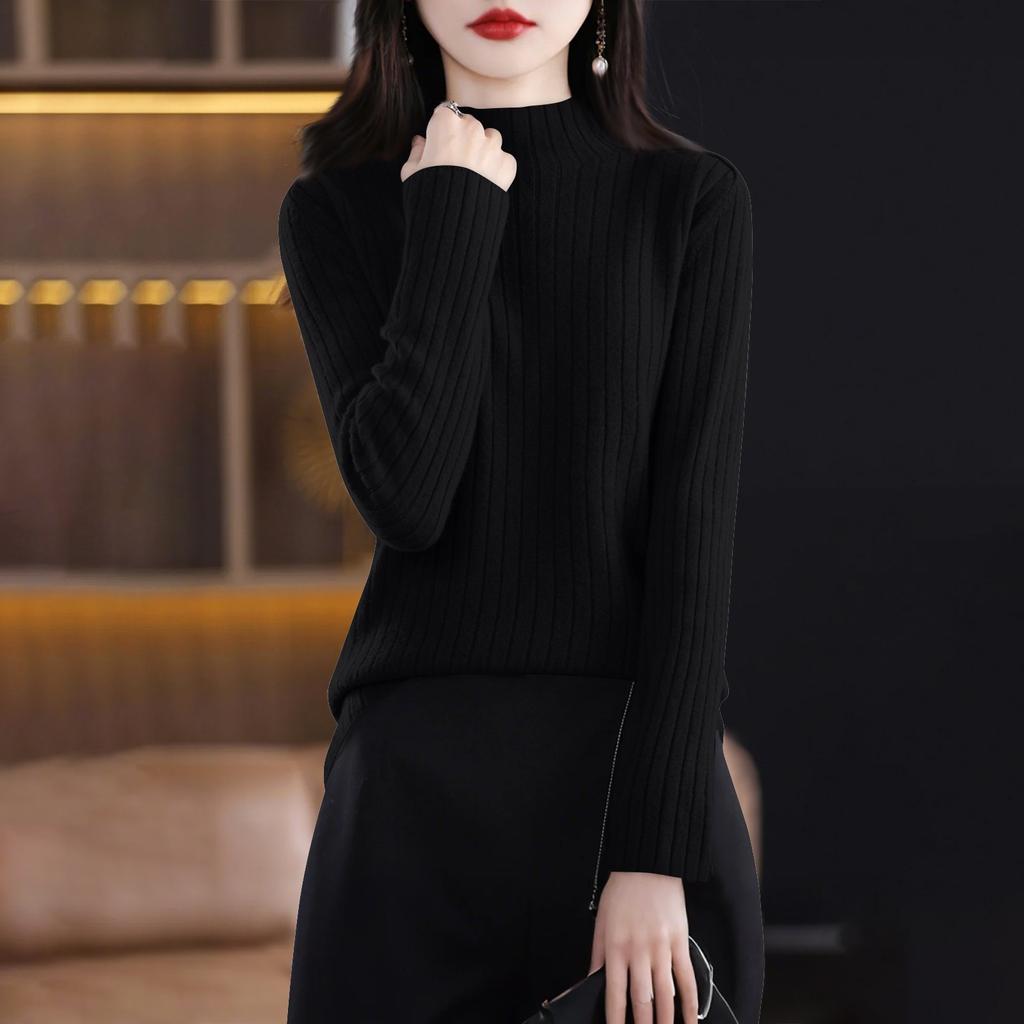 Women's Fashion Long Sleeve Solid Color Pullover Turtleneck Base Sweater Top