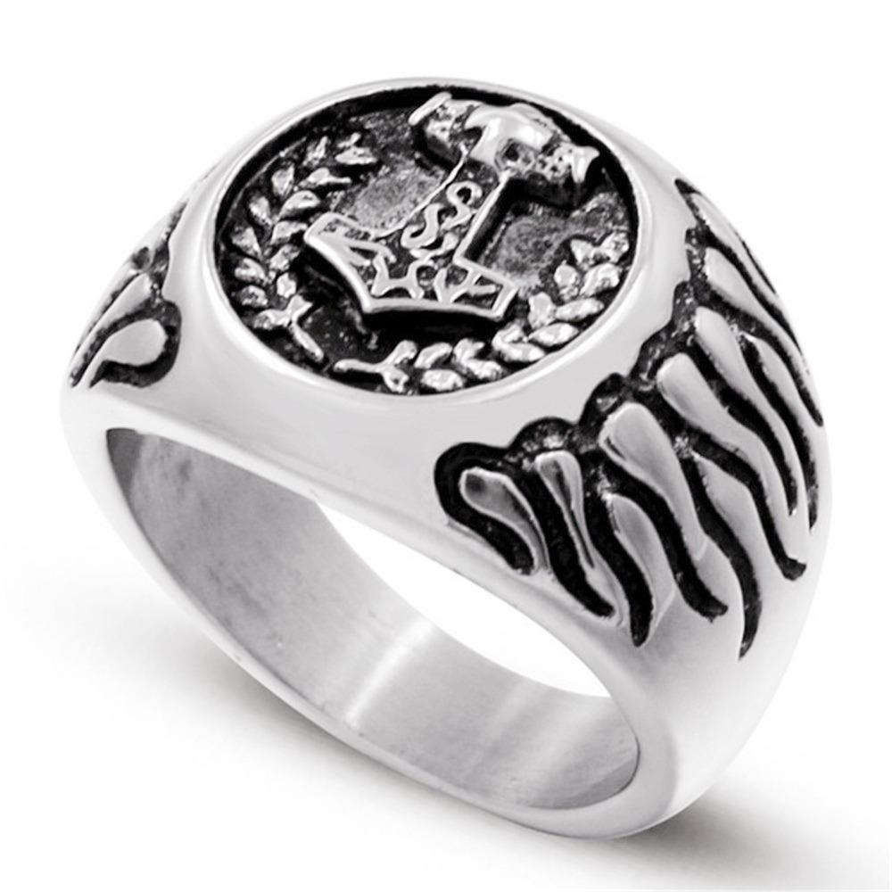 New Vintage Viking Rune Stamp Ring Men Domineering Punk Nordic Amulet Jewelry Accessories
