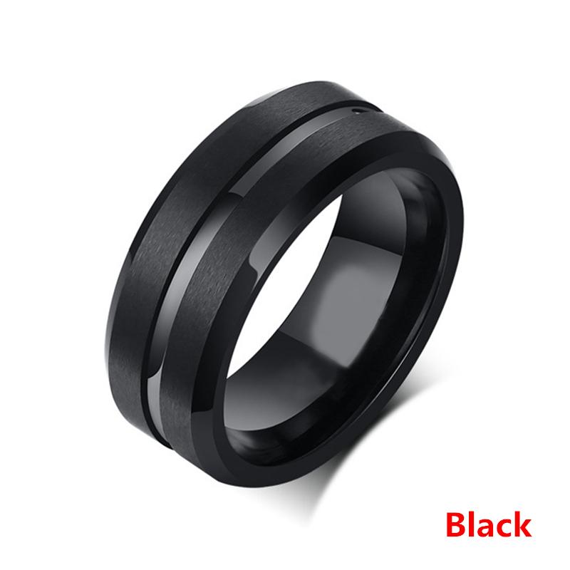 8MM Men's Stainless Steel Rings Blue Red Colorful Groove Beveled Edge Wedding Engagement Ring Men's Anniversary Jewelry