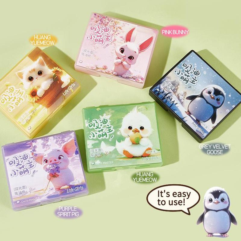 100 Sheets Facial Oil-Blotting Paper With Case Mirror Puff For Makeup Setting Portable Oil-Control Oil-Absorbing Wood Pulp Paper