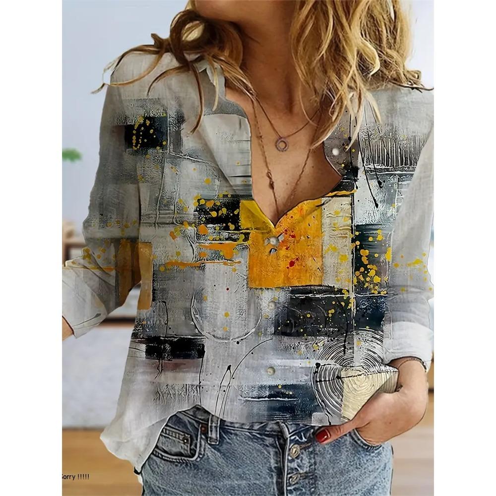 Fashion Flower Cute Cat Pattern 3D Print Women's Long Sleeves Shirt Autumn Animal Women's Holiday Shirt Women's Clothing