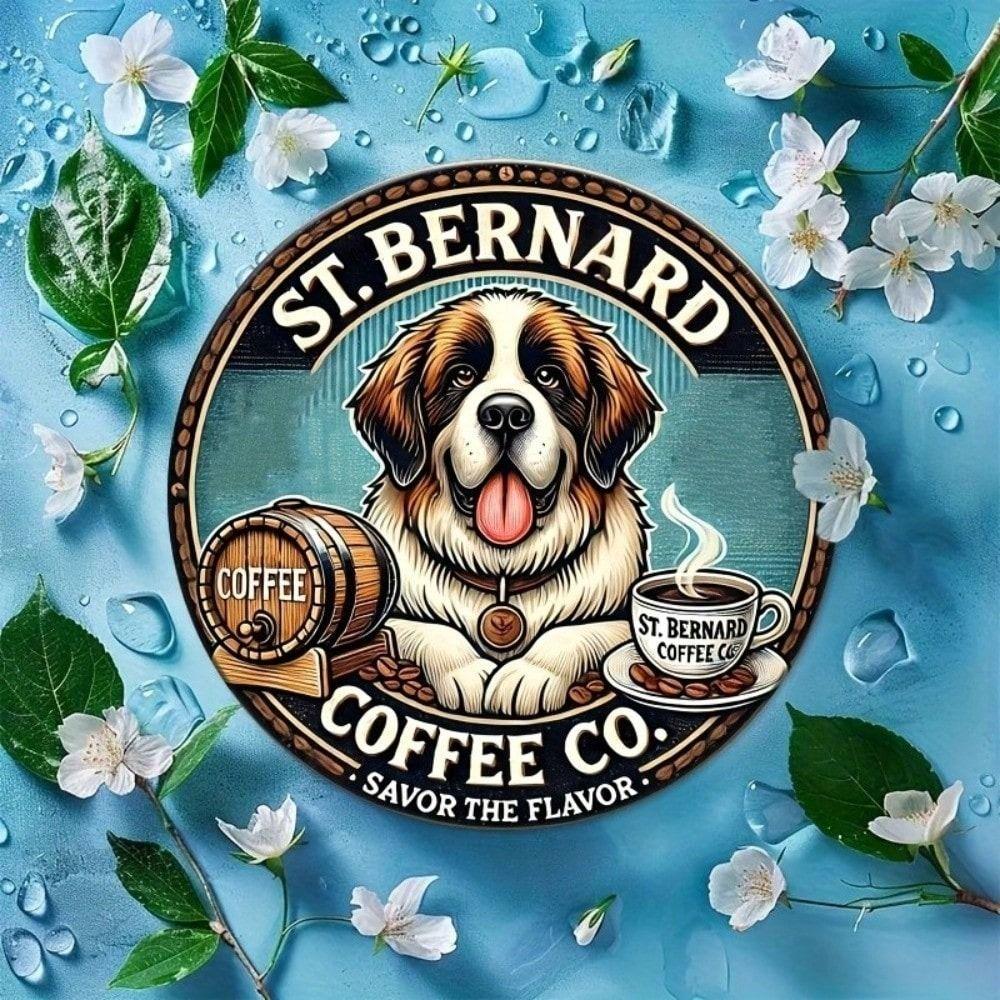 Vintage Metal Poster Saint Bernard Coffee 20x20 cm Wall Art Kitchen Decor