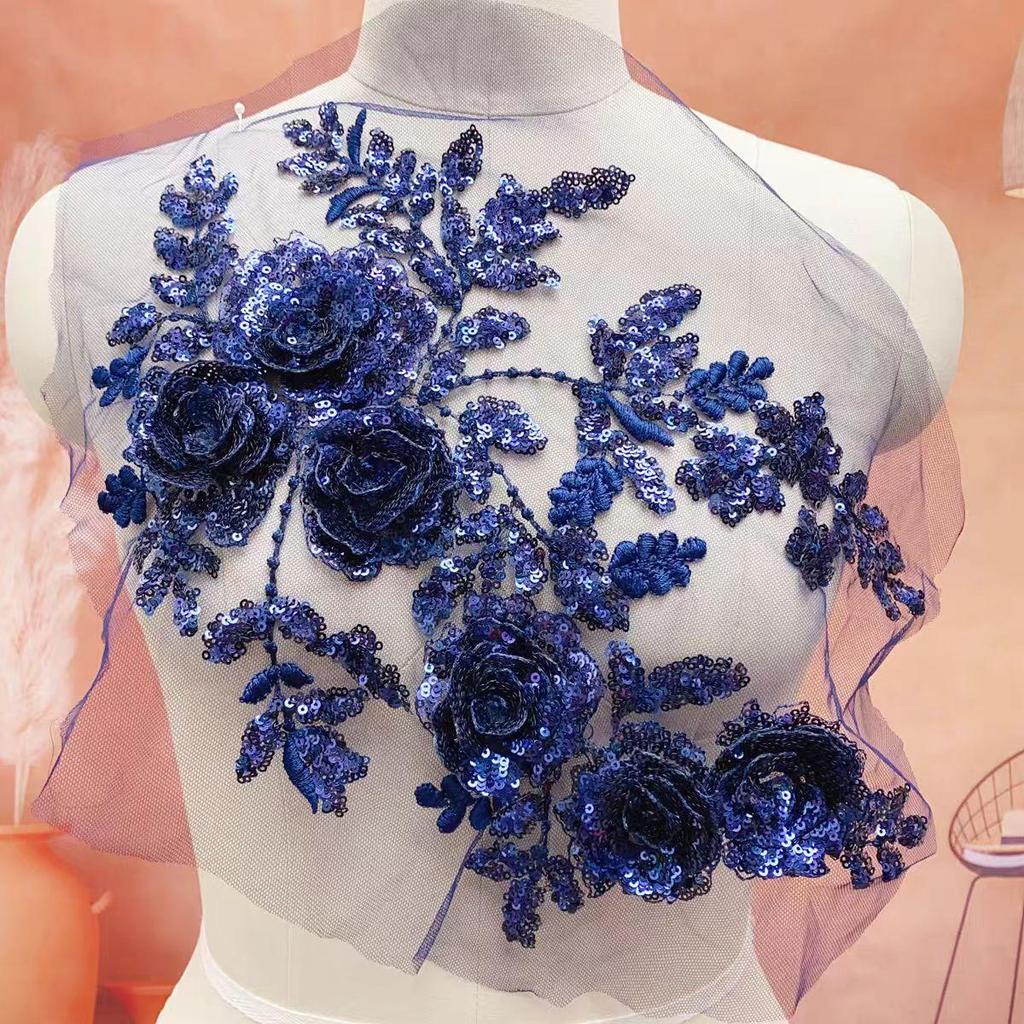 1 Pc Pink White Embroidery Lace Flowers Patch For Wedding Dress Costumes Handmade Repair 39*25CM