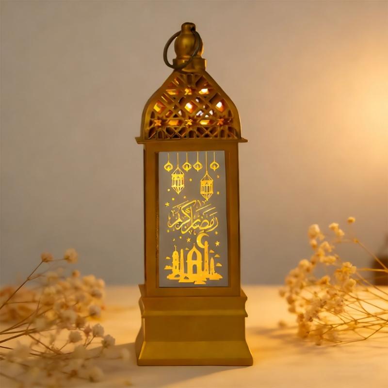 Golden Islamic Festival Light With Cutout Design Runs On Batteries For Home Party Dining Display