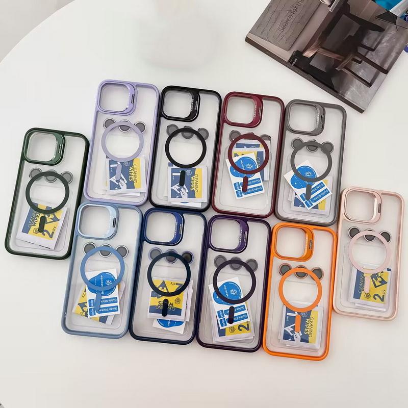 

Металлический чехол-подставка для объектива для iPhone 15 Pro 14 13 12 11, сплошной цвет, прозрачная задняя акриловая магнитная крышка