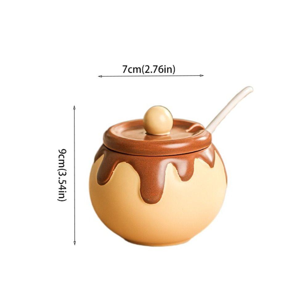 Cartoon Honey Jar Design Spice Jars with Spoon Condiment Pot Creative Ceramic Seasoning Jar  Salt