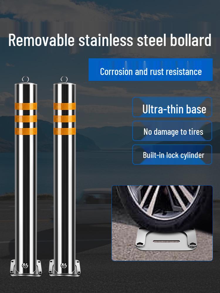 Stainless Steel Reflective Bollard: Thickened Anti-Collision Road Post, 304 Steel Parking Space Isolation Post.