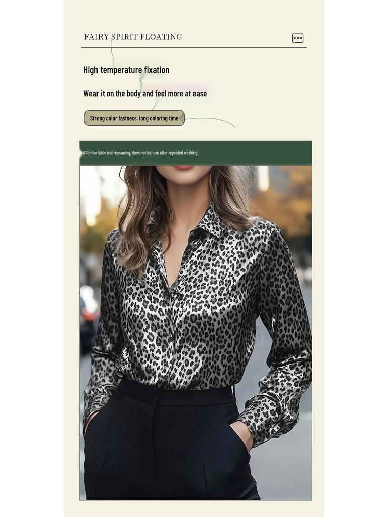 Elegant Leopardmönstrad Blommig Långärmad Topp för Kvinnor