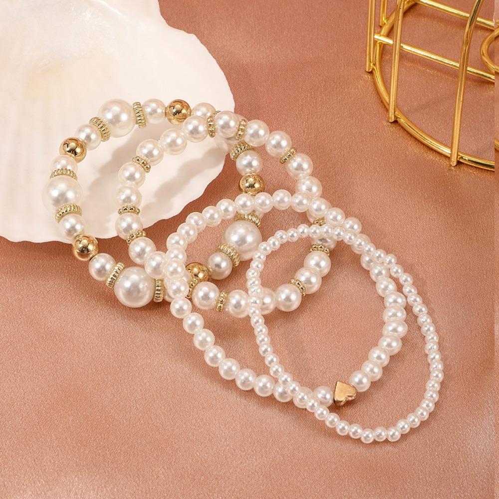 5pcs/set Stack Bead Ball Imitation Pearl Bracelet Set Bow String Bead Bracelet Set  Women's