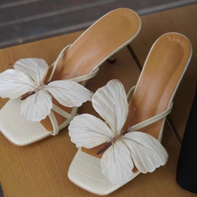Fashion Female Shoes Butterfly-Knot Square heel Ladies' Slippers Women Heels Luxury Slides 2025 Block High Designer Pumps Slippers Casua