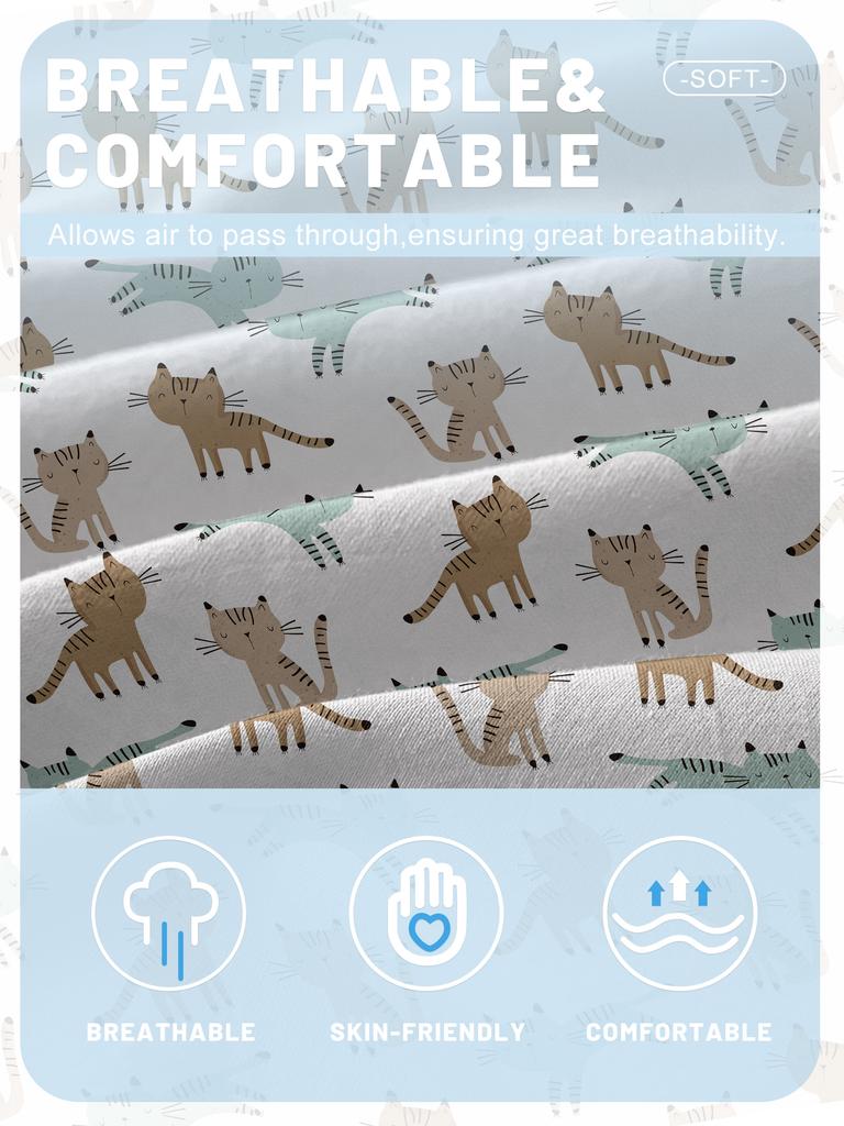 1 Cartoon Cute Animal Cat Printed Matte Fitted Sheet, Bedroom Printed Bed Cover, Bedding (Excluding Pillowcases)