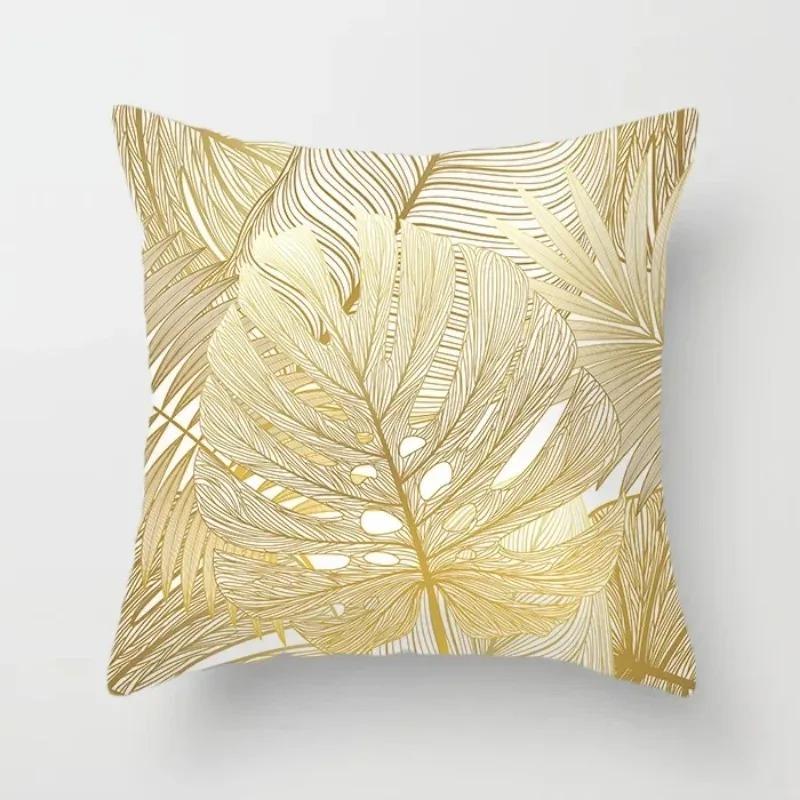 Home Decor Gold Flower Leaf Cushion Cover Throw Pillow Suitable for Sofa Chair Pillow Cover
