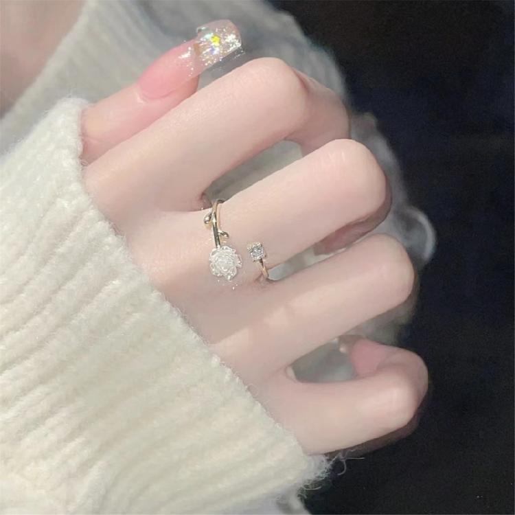 Cubic Zirconia Flower Adjustable Ring Alloy Floral Jewelry For Women Everyday Wear Delicate Craftsmanship Ring