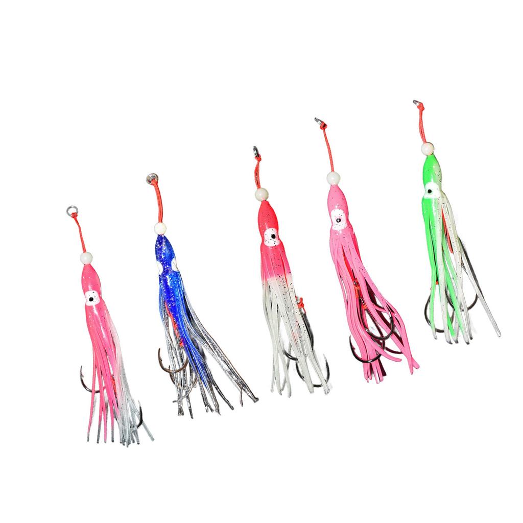 5Pcs Luminous Octopus Baits Silicones Luminous Octopus Squid Skirt Trolling Swimbait for Saltwater Freshwater Fishing