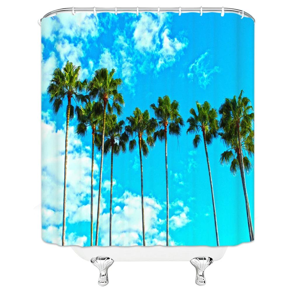 3D Shower Curtain Sunny Beach Seaside Landscape Printed Bathroom Curtain Waterproof Fabric With Hooks Home Decorate Bath Screen