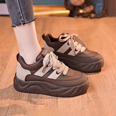 Herbstschuhe Damen vielseitige Plateau-Brot-Schuhe bequeme Leder-Sport-Freizeit-Board-Schuhe