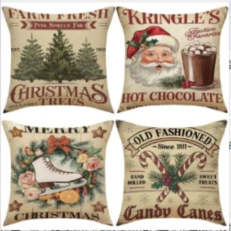 45x45cm Christmas Pillow Covers Set of 4,Winter Decorative Pillow Case, Merry Christmas Tree Cushion for Home Sofa Xmas Decor