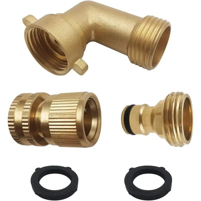 2 Stück Massiv Messing Garten Schlauch Adapter 3/4 Zoll 90 Grad Winkelverbinder und 3/4 Zoll Schlauch Schnellkupplung