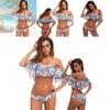 Sexy schulterfreier Bikini mit Rüschenkanten und floralen Akzenten Hochwertiges Polyester-Material