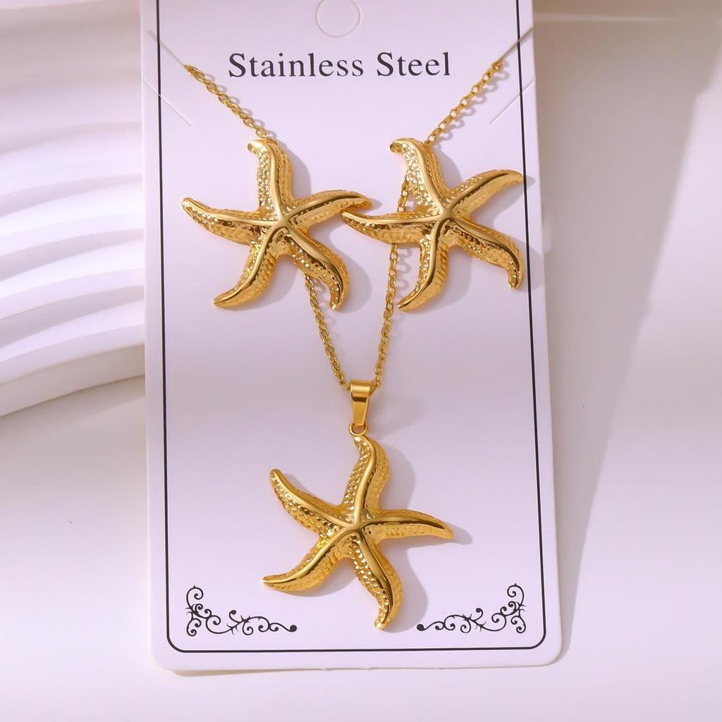 Polished Stainless Steel Vacuum Electroplated Elegant Fashion Earrings & Necklace Set