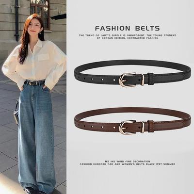 Women's Slim Belt, Ladies' Minimalist Narrow Belt for Women's Jeans, Genuine Leather Alloy Pin Buckle