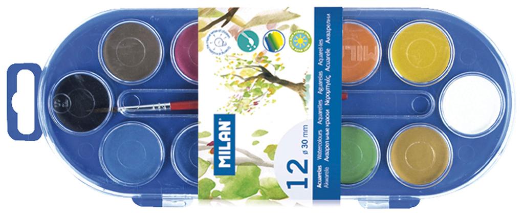 Case with 12 Watercolour Tablets Ø30mm + 1 Milan Brush