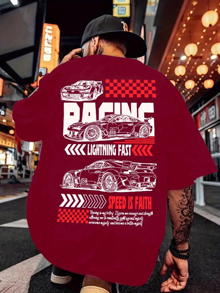 Summer 2025 New Men's T-shirt Hip-hop Casual Fashion Sports Car Pattern Print Men's Women's Short Sleeve