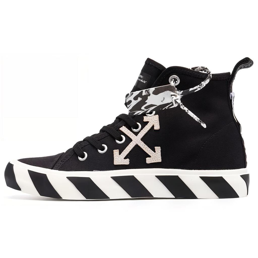 OFF WHITE Vulkanizovaná plátěná kotníková teniska 'Černá Bílá' OMIA119F21FAB0011001