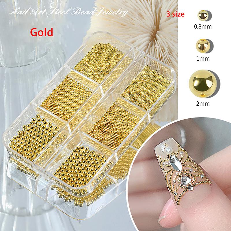 6 Grids/Box  Nail Art Mini Metal Caviar Beads Steel Beads 3D Design Diy