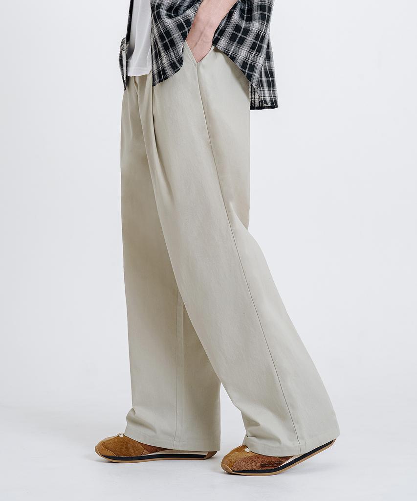 LEMAIN SECOND Linen-Like Elastic Waist Wide Pants [Light Beige]