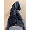 Women's Plus Velvet Thickened High Waist Wide Leg Jeans - Black Gray, Slimming, Straight, Floor Length.