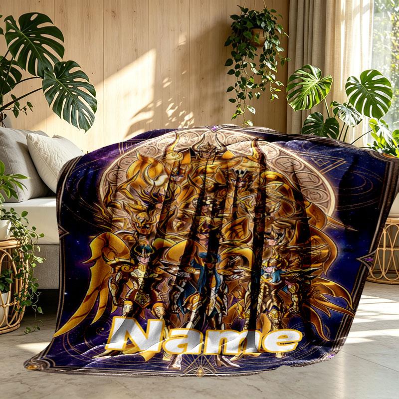 Custom Name Personalized Saint Seiya Print Blanket, Home Decor, Bedroom, Sofa, Camping, Couch, Gifts for Birthday Christmas