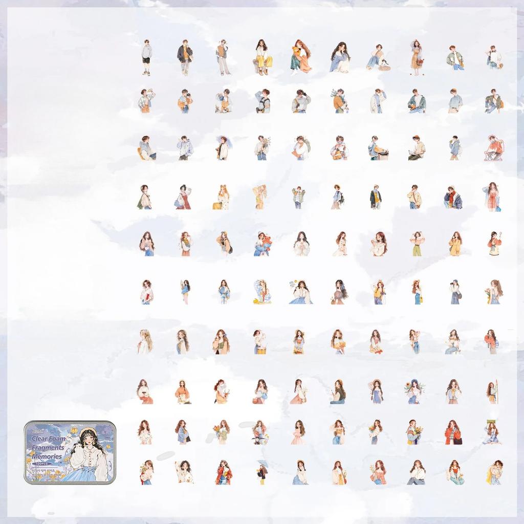 100-Sheet Cute Cartoon Girl Character Sticker Adorable Designs for Hand Account Decoration DIY Crafts