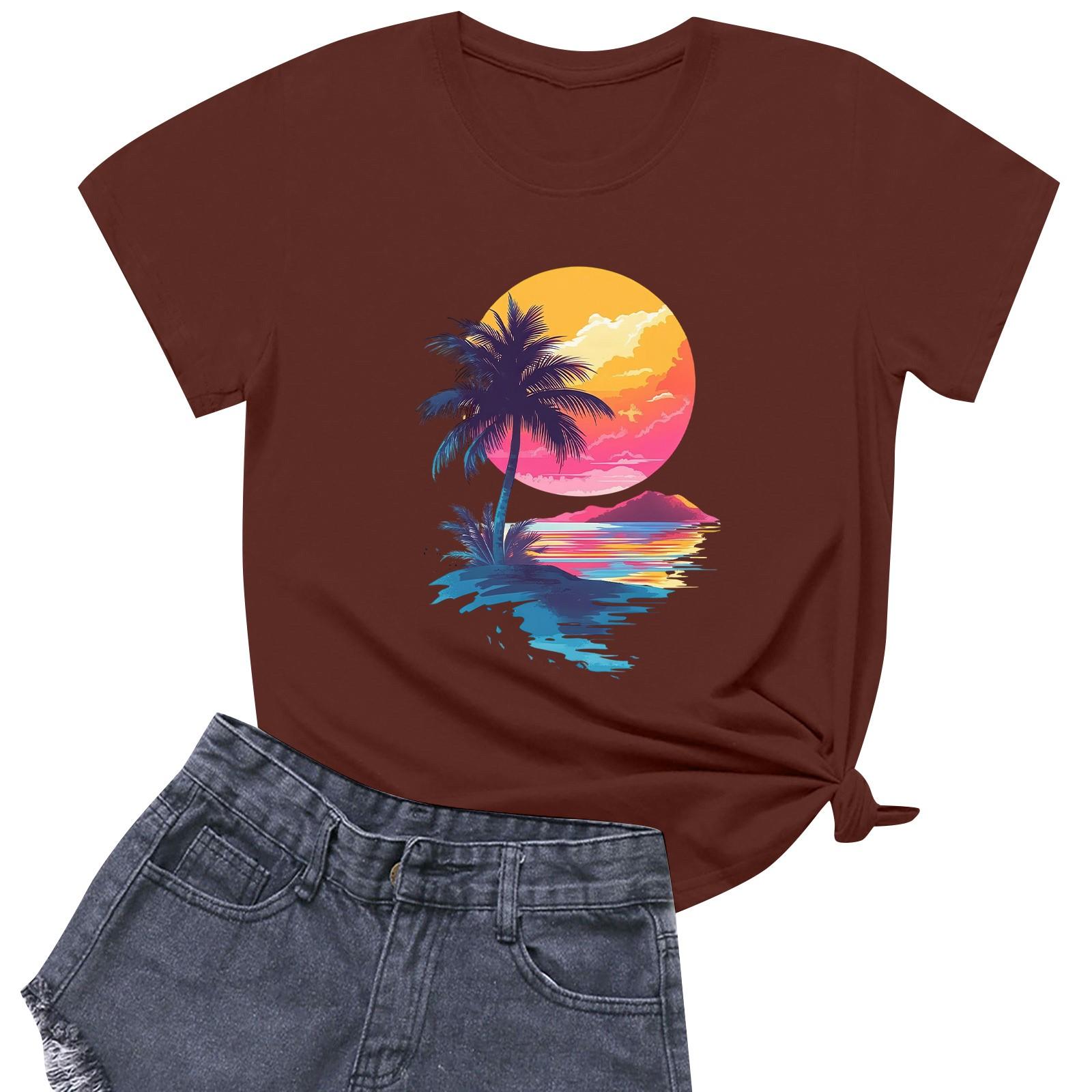 

Женская повседневная футболка с круглым вырезом и короткими рукавами с принтом S винный