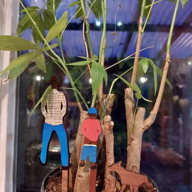 Potted Wooden Mini Insert Plaque Family Patio Home Planter Decoration