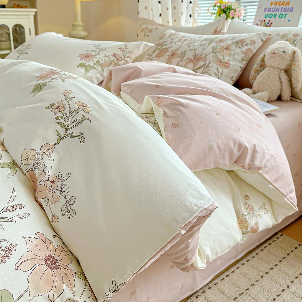 100 pure cotton four-piece set, new cotton quilt cover, bed sheet, bed hat, student dormitory single bed three-piece set 1