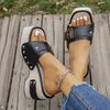 Foreign Trade Large Size Thick Heel Sandals Women's 2025 Summer New One-word Buckle Beach Fashion Sandals Shoe Buckle