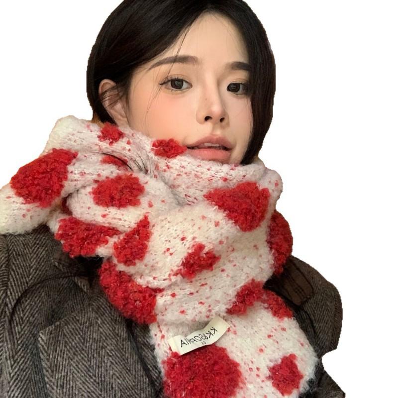 Korean Style Contrast Polka Dot Knit Scarf Winter Warm Neck Wrap Students Casual Chic Accessory