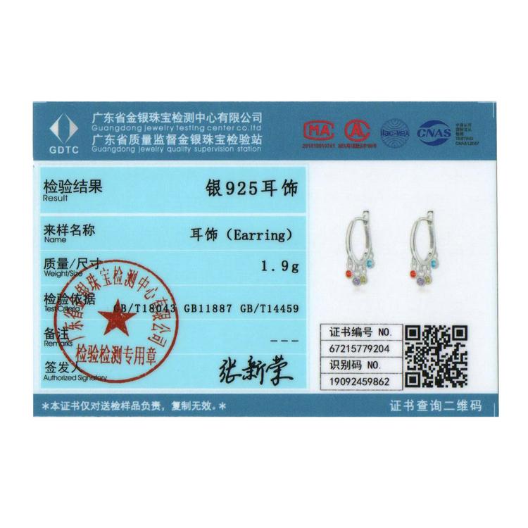 Bamoer Colored Rattle Ear Buckles 925 Sterling Silver Rainbow Zircon Pendant Drop Earrings for Women Plated Platinum Jewelry