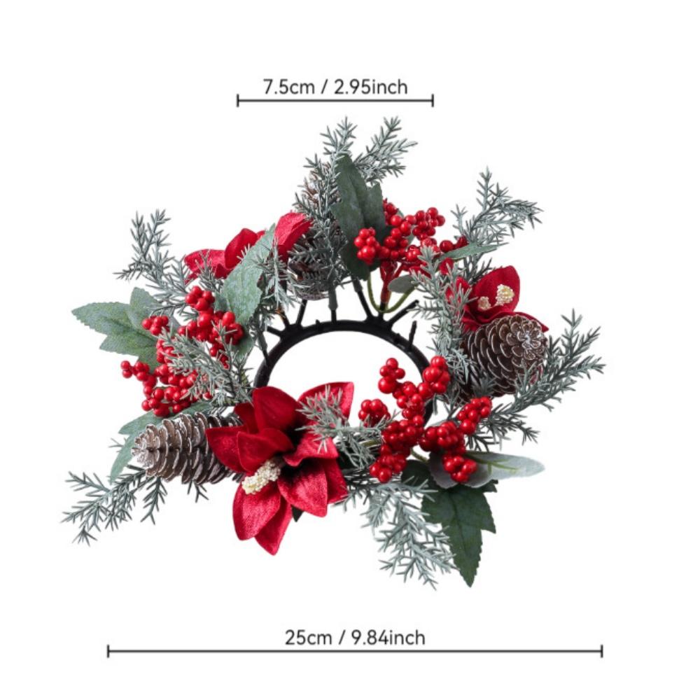 Christmas Candle Rings Table Decoration Christmas Wreath Candle Holder Ring Red Berries Table Centerpieces Candle Wreath