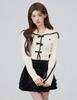 TOWYYO Long Big Short Korean French Beige Women's Cardigan, Sleeve, Ribbon, V-Neck, Striped, Cute, Collar, Length, Fashion, Spring/Autumn, Stylish,