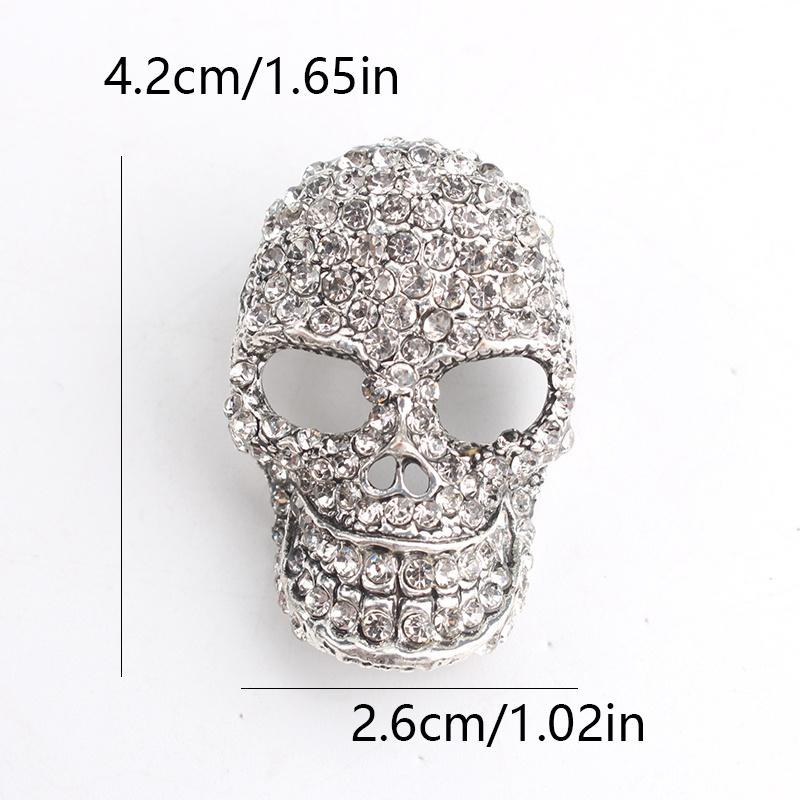 Silver Rhinestone Skull Brooch, Gothic Punk Statement Pin for Halloween & Daily Wear