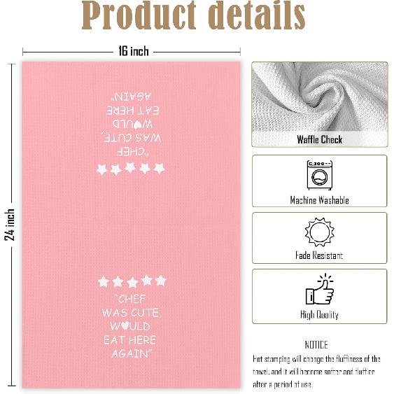Pink Kitchen Accessories Towels, Chef was Cute Would Eat Here Again Dish Towels, Girly Cute Pink Chef Kithcen Decor