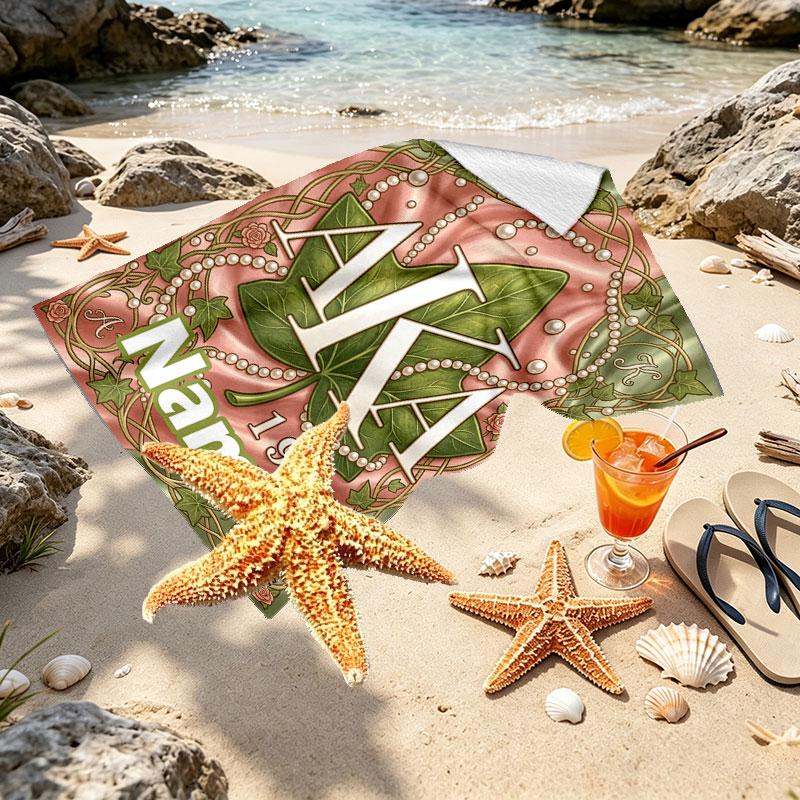 Custom Name Personalized Alpha Kappa Alpha Print Beach Towel, for Trip Camping Beach Party Home Decor, Birthday Gift for Family & Friends