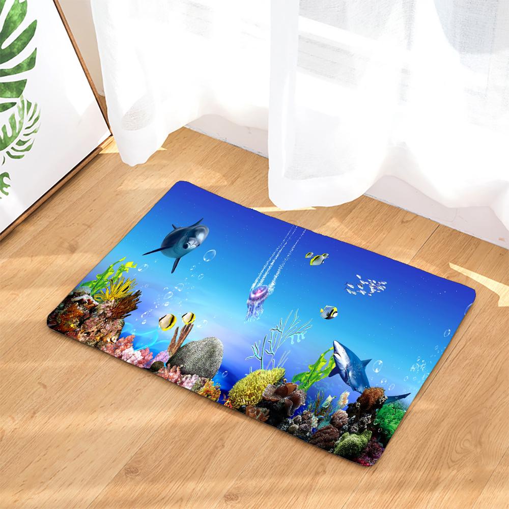 3D Printed Cartoon Ocean Dolphin Sea Beach Non-Slip Bath Mat 60*40Cm For Bathroom Carpet Rugs Flannel Kitchen Toilet Door Mat