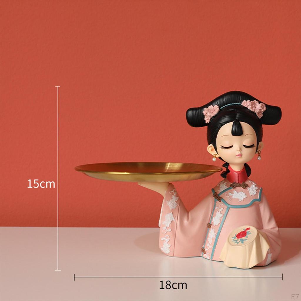 Chinese Girl Figurine Cookie Storage Tray Modern Ornament