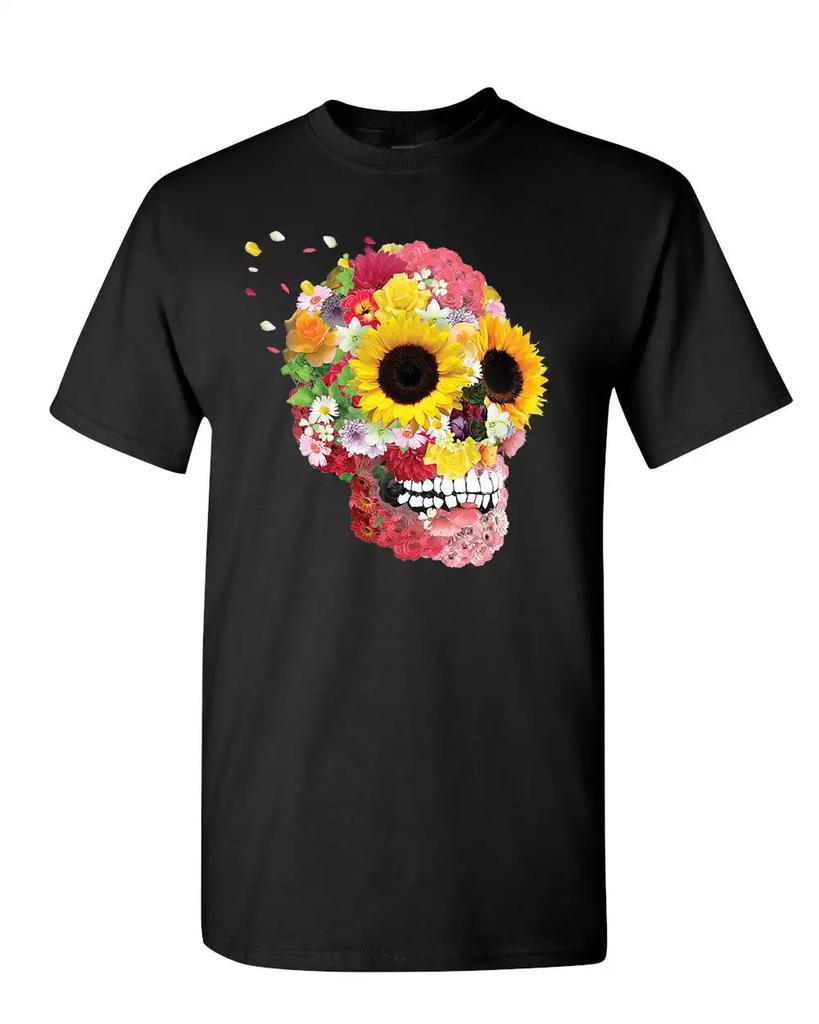 Sonnenblumen Zuckerschädel T-Shirt Tag der Toten Calavera Mexiko Herren T-Shirt