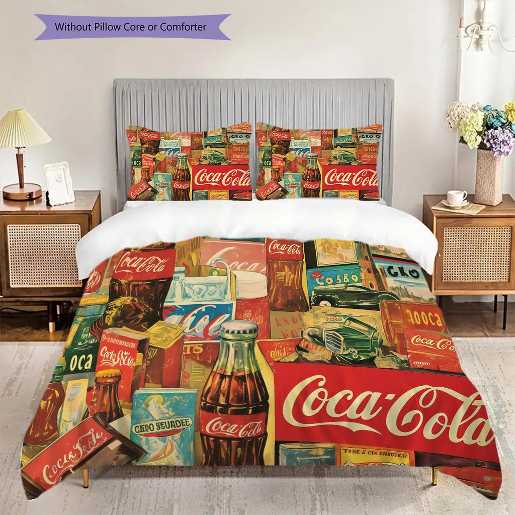 Vintage Cocacola Bottle Artwork Bedding 1 Duvet Cover 2 Pillowcase Without Core Soft And Comfortable Bedding Set Duvet Cover And Pillowcase