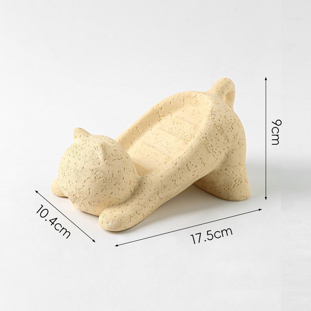Cave Stone Soap Box Cartoon Animal Cat Drain Soap Box Bathroom Shelf Washing Table Drain Soap Box Bathroom Decoration